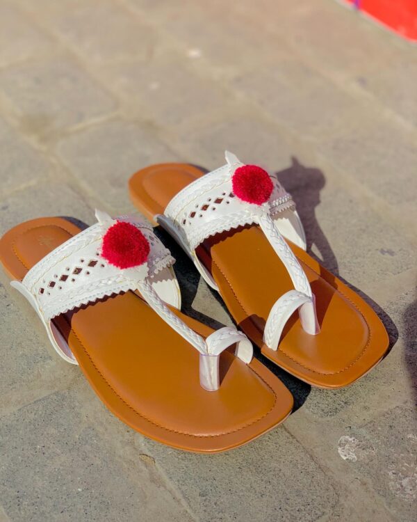 White Indian Ladies Kolhapuri Chappal - Image 3