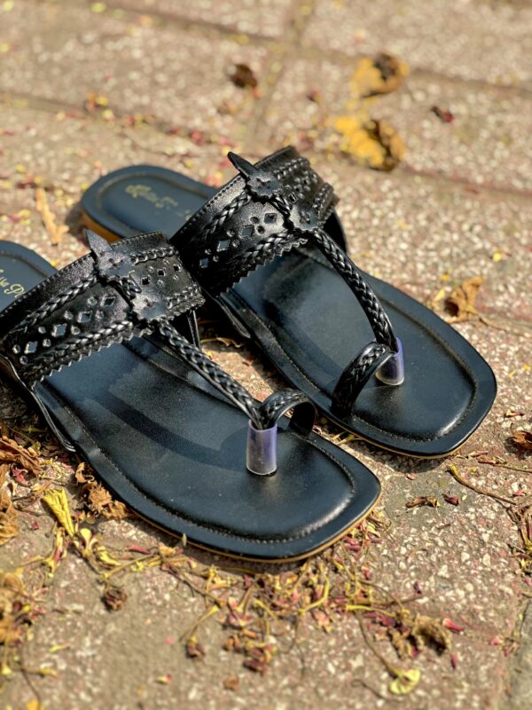 Black Indian Ladies Kolhapuri Chappal - Image 2