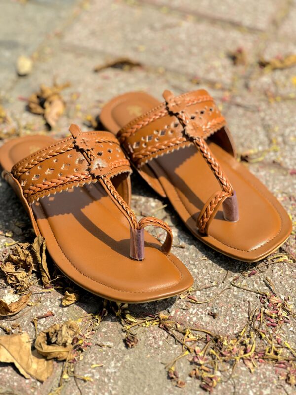 Brown Indian Ladies Kolhapuri Chappal - Image 2