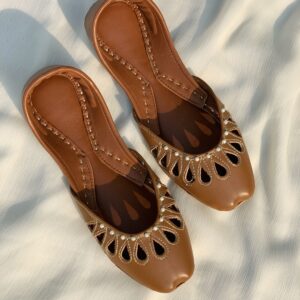 Tan Embroidered Traditional Khussa for Women