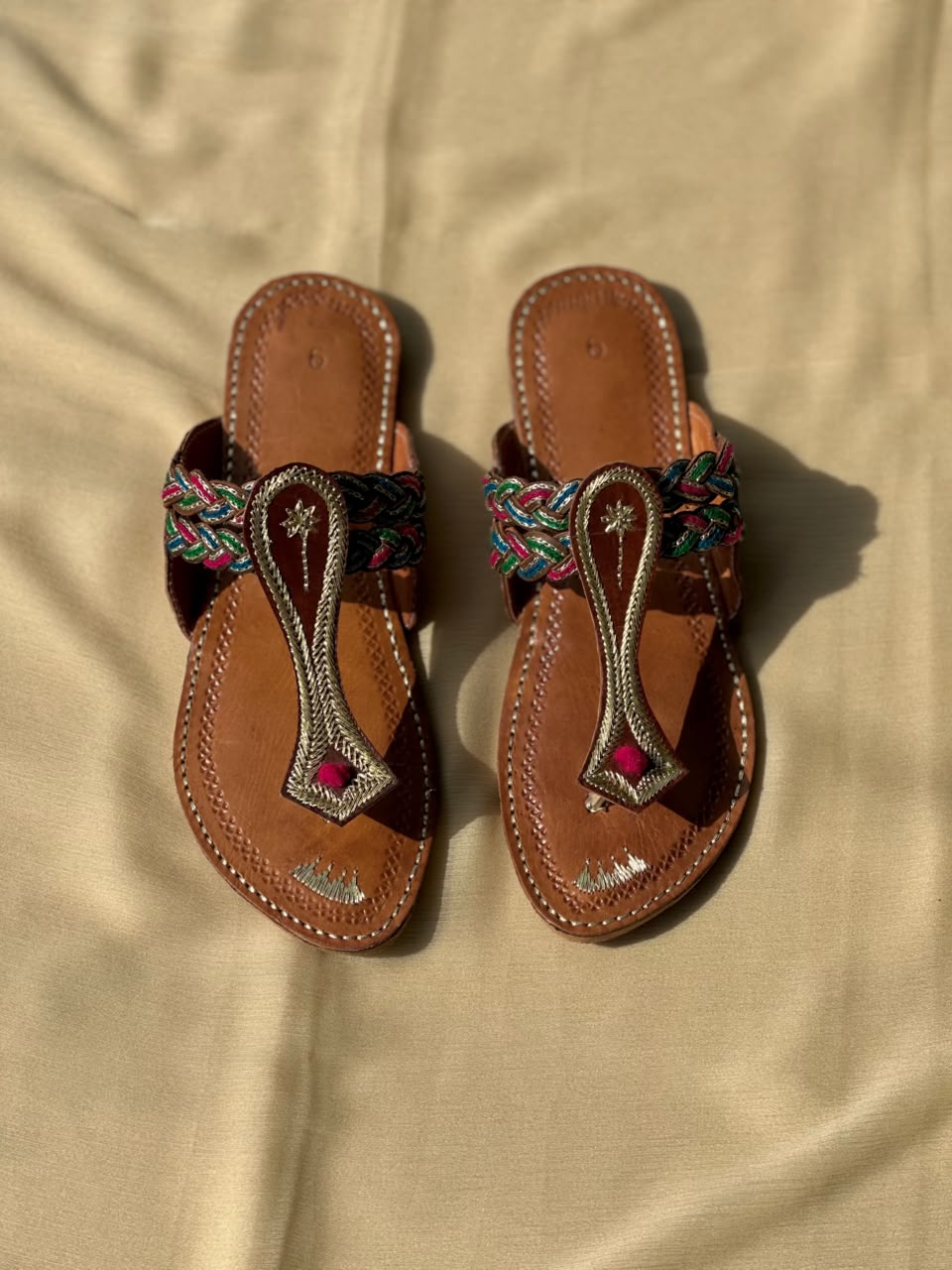 Brown Multi Tie Kolhapuri Chappal - Image 2