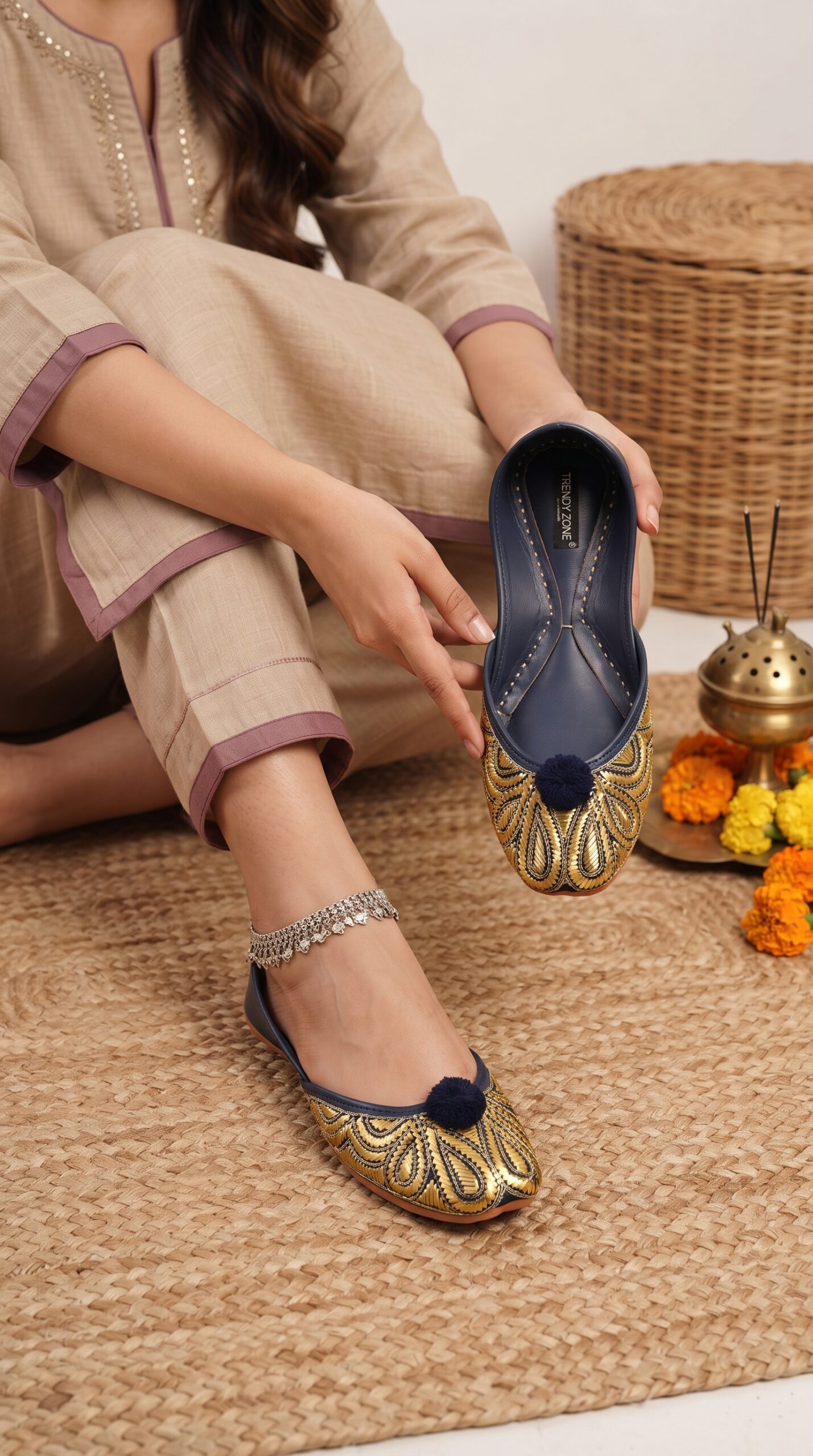 Navy Blue & Golden Embroidered Khuss - Image 2